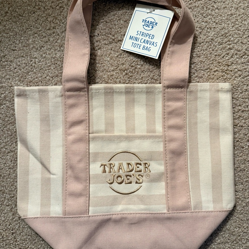 Beige Striped Canvas Mini Tote Bag